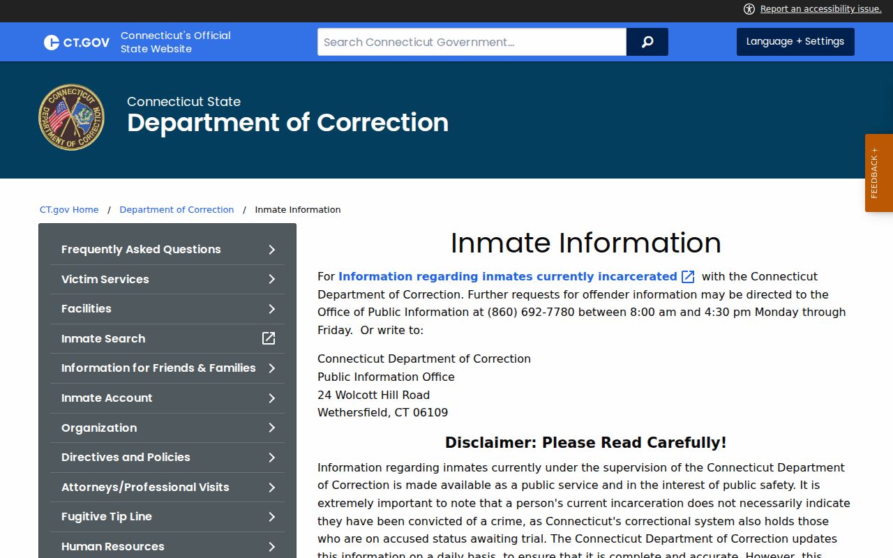 New Britain arrest records CT DOC inmate information notice