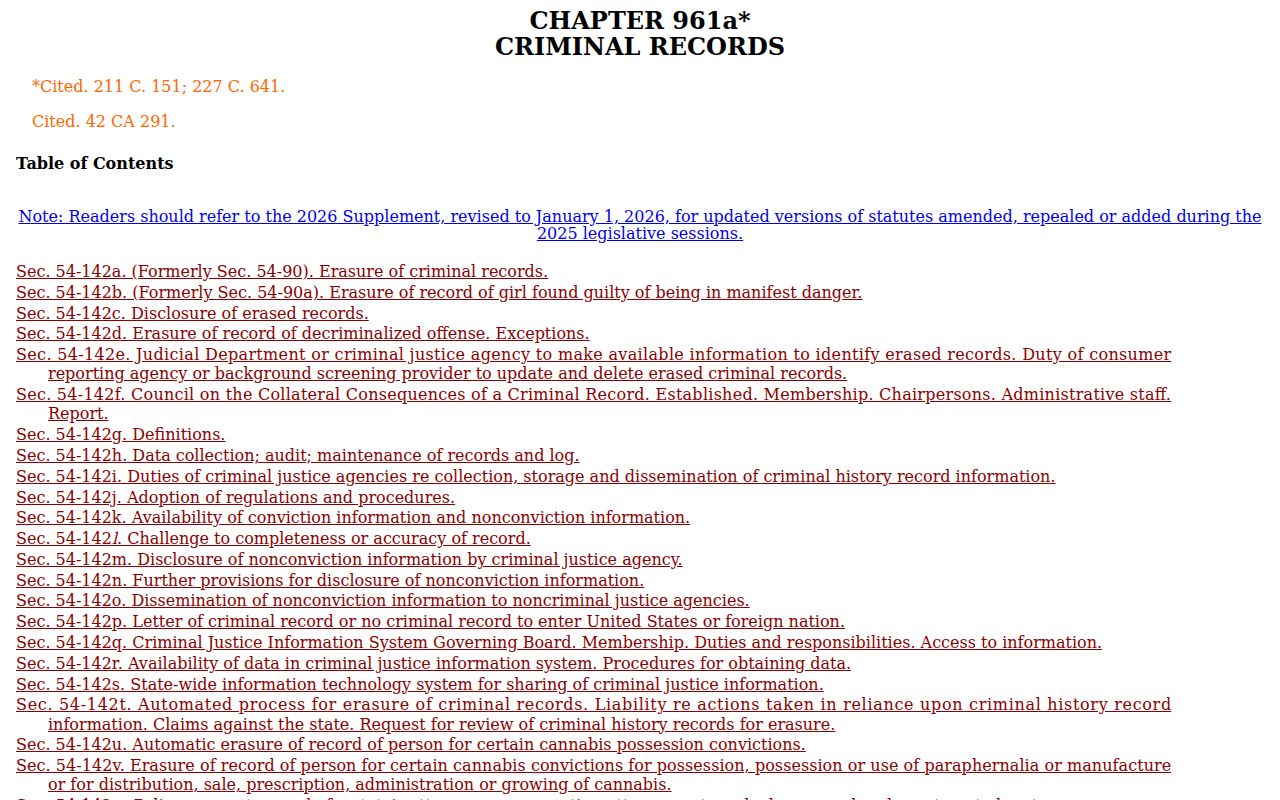 Connecticut criminal record erasure statutes