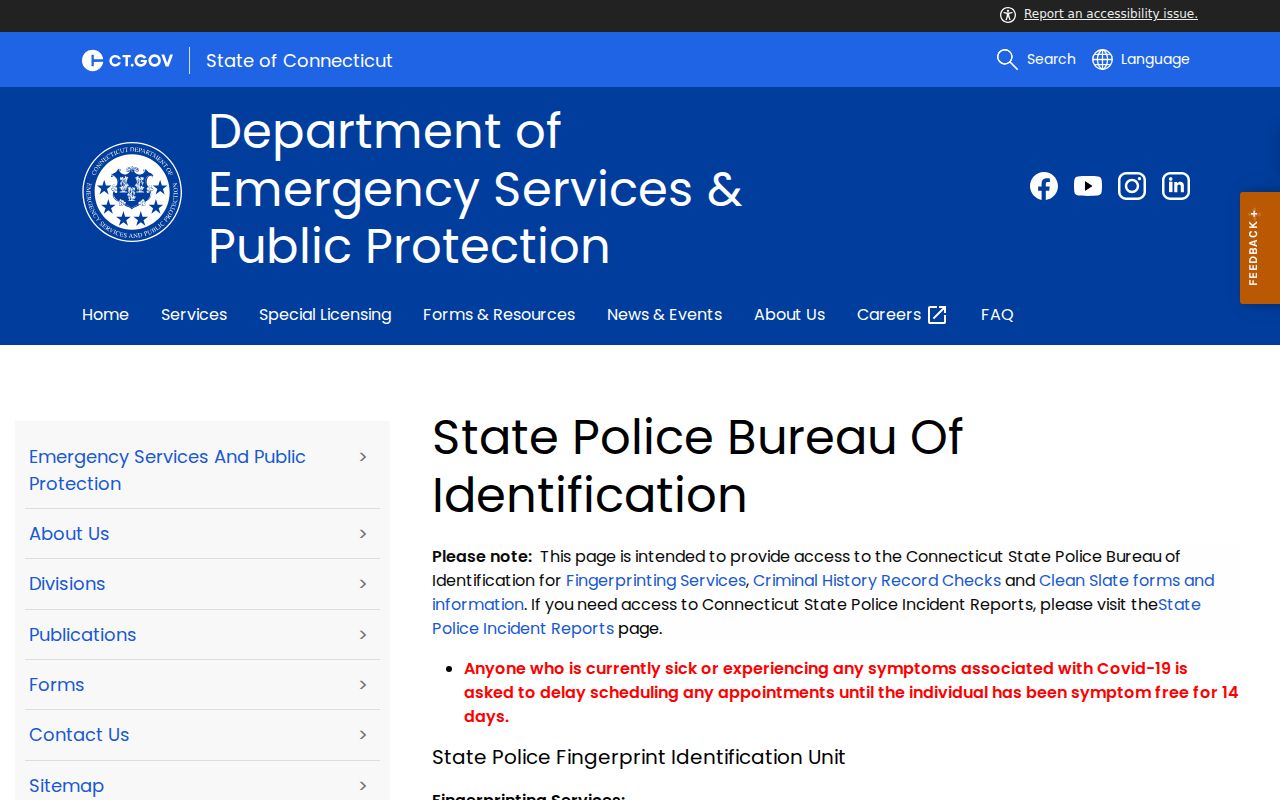 Connecticut SPBI criminal history request information