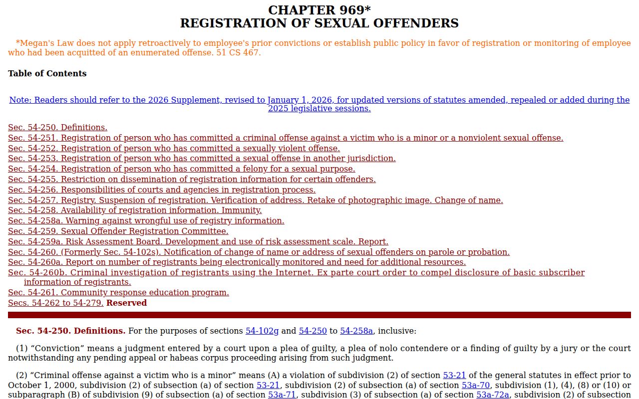 Connecticut Chapter 969 rules for a New Britain sex offender search